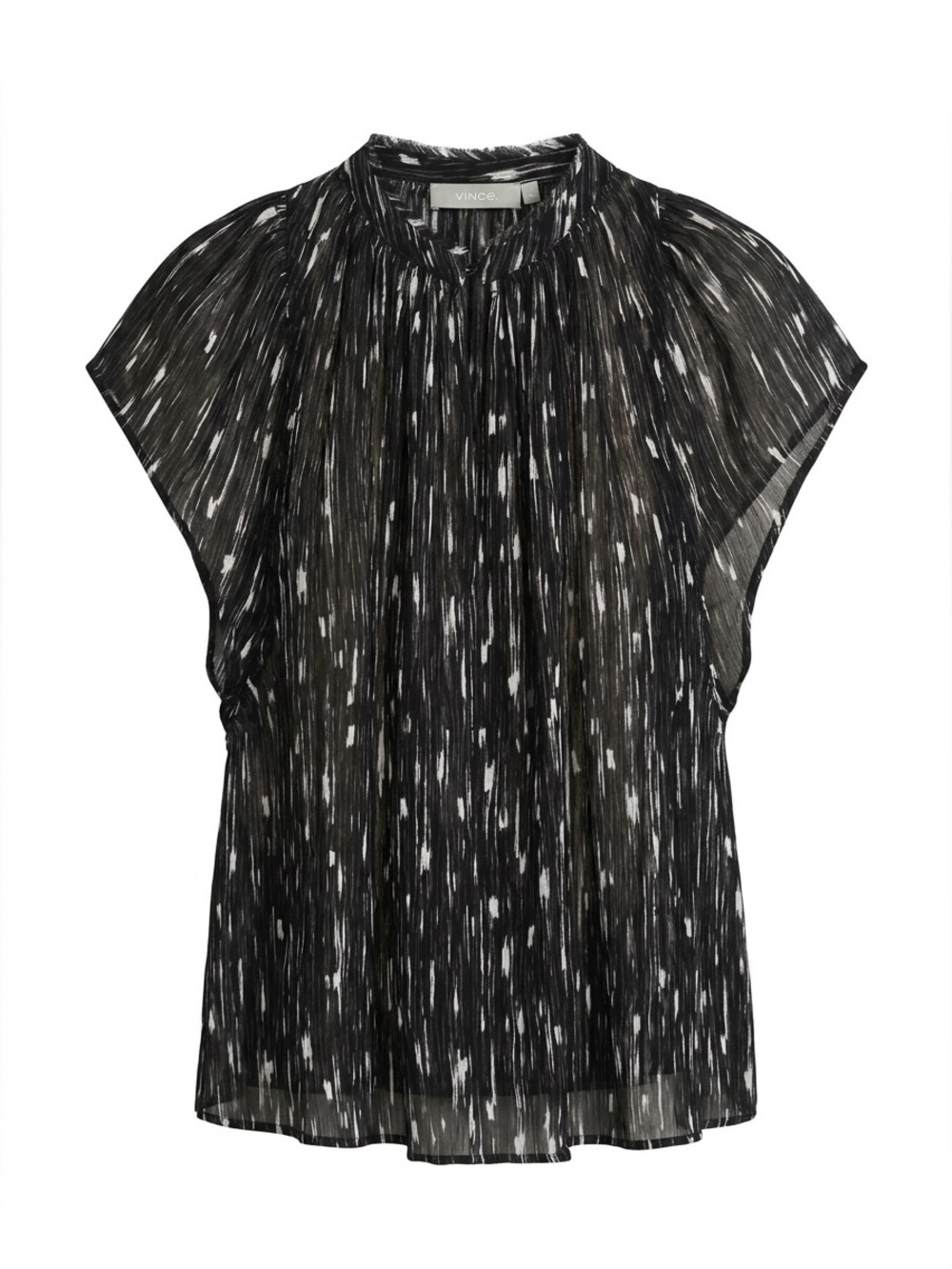 Vince Black and White Silk Cap Sleeve Blouse - XS